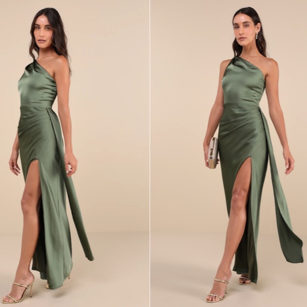 LULU's Sexy Prom Wedding Bridesmaid Elegant Satin One Shoulder Elegant Gown